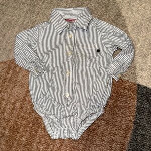 Carter's White button Shirt with Black/navy Pinstripes 9m